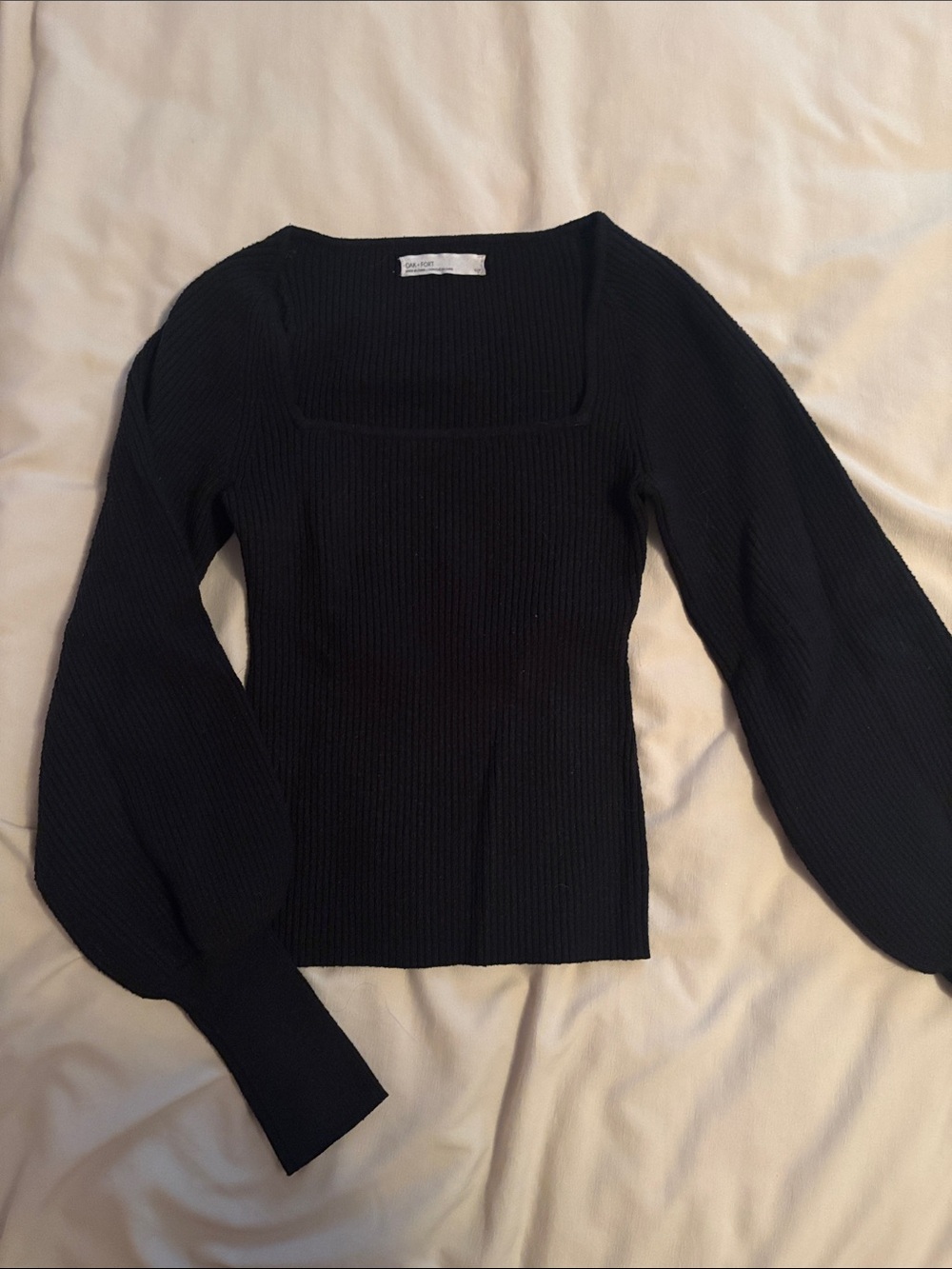 OAK + FORT Black Square-Neck Ribbed Sweater Top